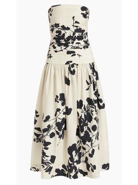 Carolina K Maila Floral Cotton Strapless Midi Dress S wedding brunch ruched